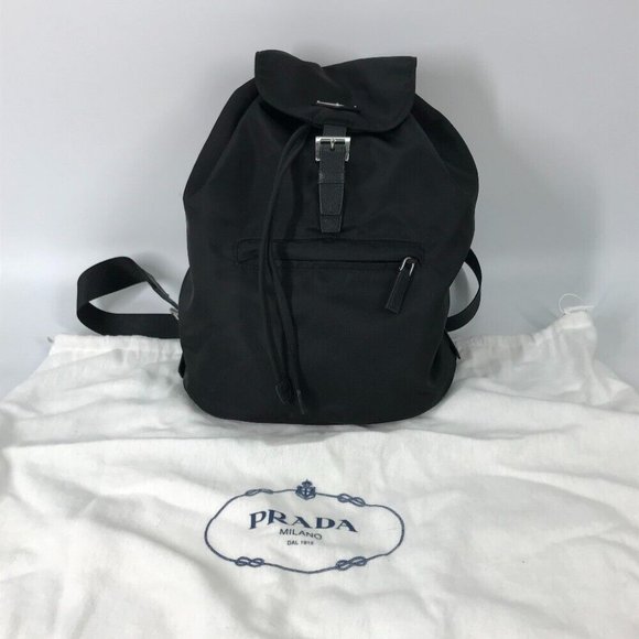 PRADA Logo Plate triangle logo backpack bag Nylon / Leather Black main image 11